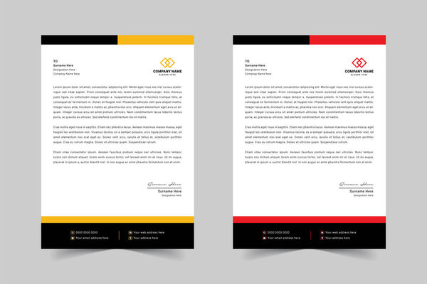 Modern corporate business letterhead design template with red, yellow and black color.