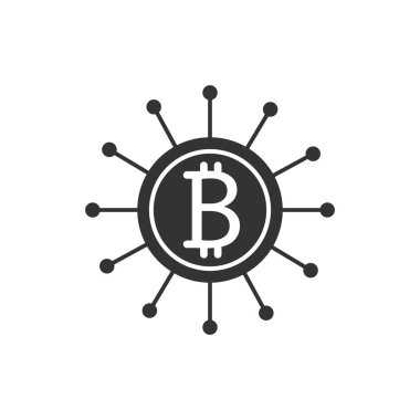 Bitcoin sembolü simgesi, siyah beyaz tasarım. Şifreli ödeme. Vektör illüstrasyonu