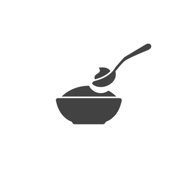 Βρεφικό Κουτάλι Και Μπολ Γεμάτο Από Γεύμα Διάνυσμα Επίπεδη Εικόνα — Διανυσματικό Αρχείο