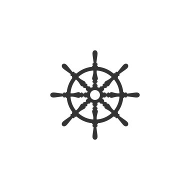 Gemi ve Gemi Dümeni Direksiyon ve Çizim Logosu Sembolü.