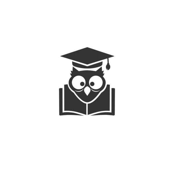 Owl教育Vector 毕业典礼标志 老师的图标形象 有图书图标的猫头鹰 — 图库矢量图片