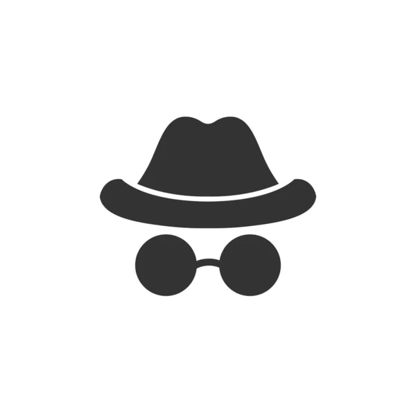 隐名向量图标 填写了移动概念和网页设计的平面标志 帽子和眼镜 象形文字 匿名间谍代理符号 标识说明 — 图库矢量图片