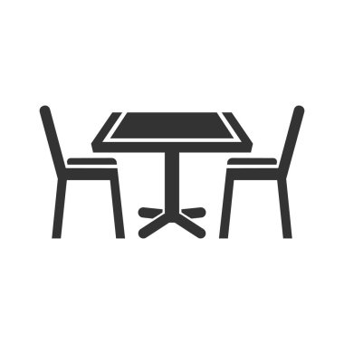 Sandalye, masa simgesi. Vektör illüstrasyonu, düz tasarım işareti