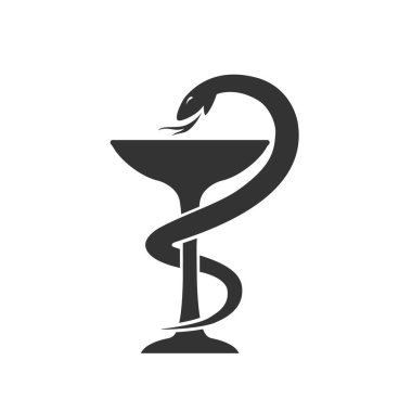 Beyaz arka plan düz tabelalı fincan vektör illüstrasyonlu tıbbi simge yılanı.