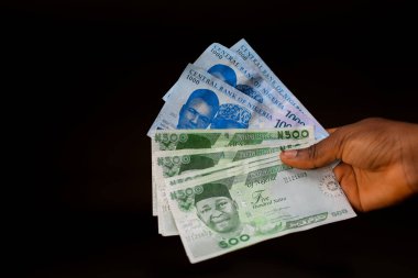 El ele tutuşup para. Afrika 'daki Nijerya para biriminin banknotları