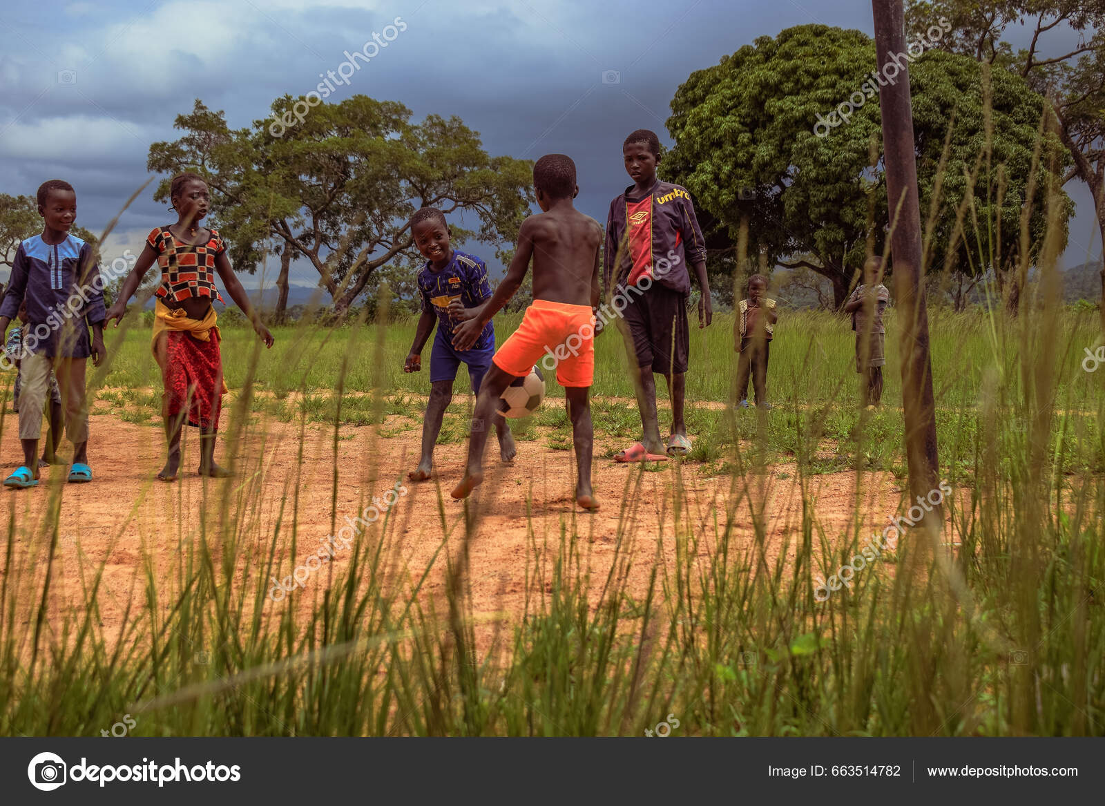 Lagos Nigeria March 2023 African Children Playing Football Sandy Field