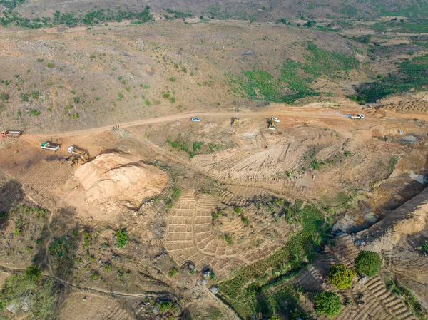 Caminhões Pesados Local Escavação Pedreira Construção Barragens Para Irrigação África — Fotografia de Stock