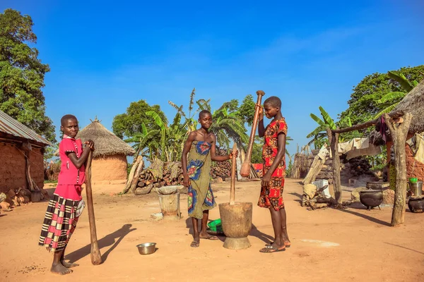 Нигерия Марта 2021 Года Африканская Женщина Использует Большие Миномёты Пестики — стоковое фото