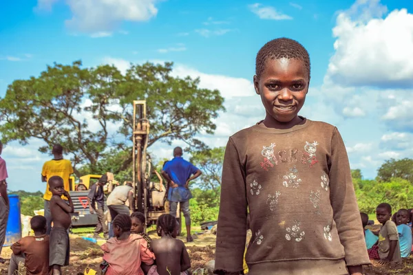 stock image Jos East, Plateau State, Nigeria - May 12, 2021: Portrait of happy african boy over blue sky background