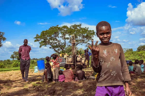 stock image Jos East, Plateau State, Nigeria - May 12, 2021: Portrait of happy african boy over blue sky background