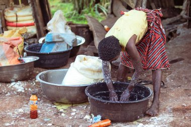 Opialu, Benue State - 6 Mart 2021: Çok Çalışkan Afrikalı Kadın Toplumunda Etkinlik Gösteriyor