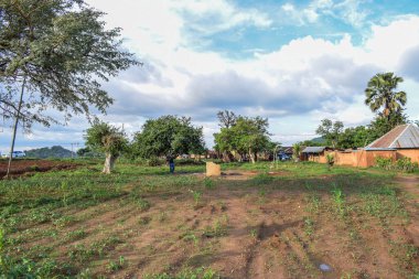 Karara, Nasarawa Eyaleti, Nijerya - 5 Mayıs 2021: Afrika 'da Kırsal Toplulukta Yeni Yapılan Hint El Pompası Borewell. Bir Topluluk Su Deliği 'nden Akan Su