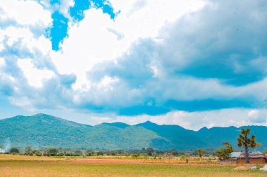 Güneşli bir günde dağların güzel manzarası