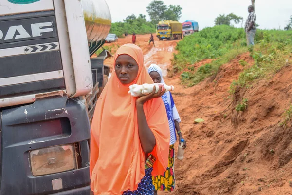 Loko Nasarawa Nigeria Agustus 2021 Jalan Muddy Saat Musim Hujan — Stok Foto