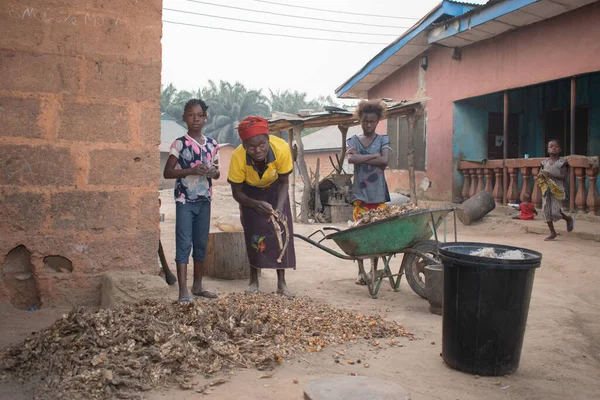 Опиалу Штат Бенуэ Марта 2021 Года Африканская Мать Дети Работают — стоковое фото