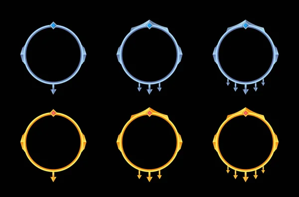 Sada Kolekce Kruh Zlaté Stříbrné Rámečky Pro Rpg Hry Avatary — Stockový vektor