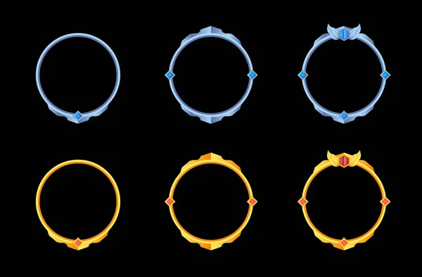 Set Kolekce Kruh Zlaté Stříbrné Rámečky Pro Rpg Hry Avatary — Stockový vektor