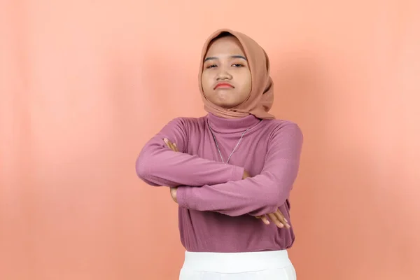 Wanita Asia Lelah Merasa Bosan Dan Kesal Dengan Sweater Pada — Stok Foto