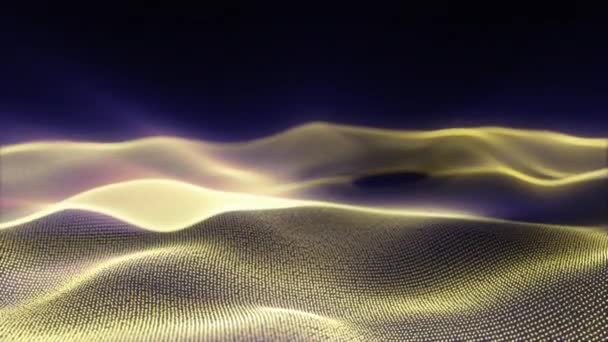Абстрактный Поток Гладкой Золотой Фрактальной Волны Фон Фиолетовым Блеском Сетка — стоковое видео