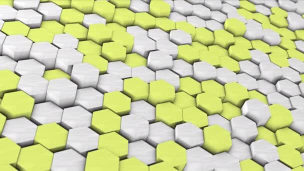 Abstrakt Hexagon Geometric Surface Loop Grå Och Gul Kaotiska Vibrationer — Stockvideo