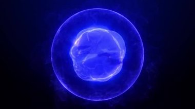 Sıvı çekirdekli soyut fütüristik akış mavi plazma küresi, pürüzsüz akış parçacıkları olan soyut çember, sihirli top, neon küre, soyut arkaplan, 4k Yüksek Kalite, 60 fps
