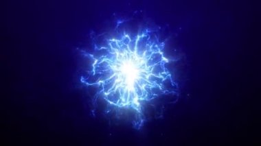 Soyut parlak mavi fütüristik enerji plazma dalgası parlak çekirdekli, koyu mavi arka planda sihirli dinamik parçacıklar. Soyut arkaplan. 4k, 60fps video animasyonu.