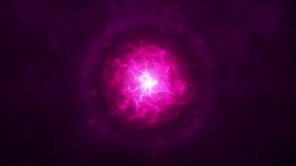 Brillante Esfera Giratoria Brillante Púrpura Con Núcleo Energía Ardiente Partículas — Vídeo de stock