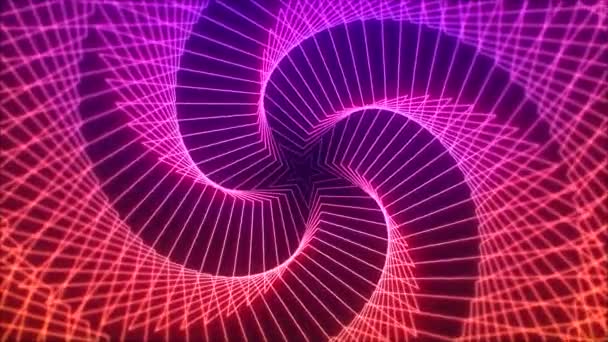 Różowy Pomarańczowy Płatki Fioletowy Neon Świecące Linie Kształty Paski Sci — Wideo stockowe