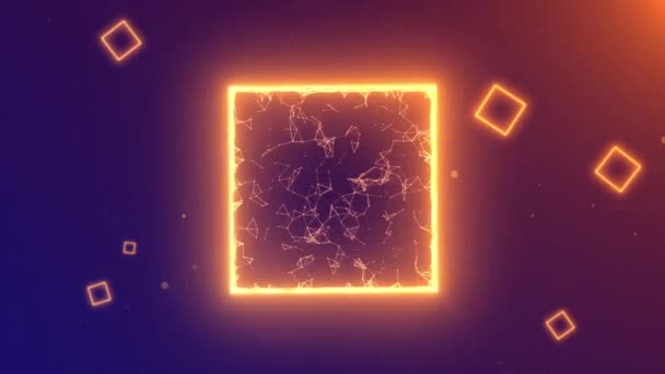 Forme Futuriste Abstraite Mouvement Rotatif Néon Orange Cube Lignes Points — Video