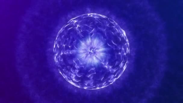 Streszczenie Okrągła Fioletowa Niebieska Kula Świecąca Energia Magiczna Molekuła Atomami — Wideo stockowe