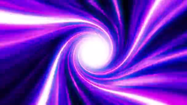 ネオン色の紫色の高血圧スピニング スピード スペース トンネルはねじれた渦巻くエネルギー魔法の光線抽象的な背景から成っています Fps ビデオループ — ストック動画