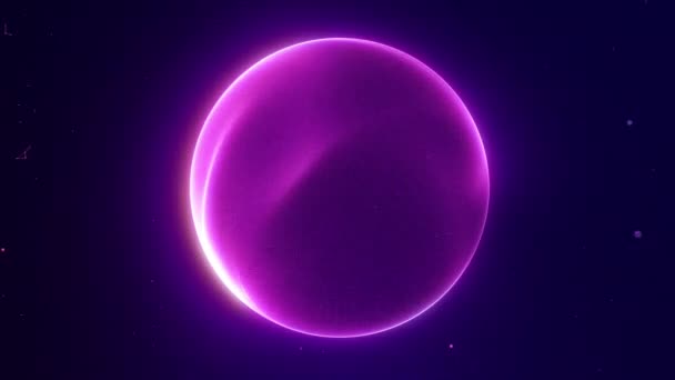 粒子フィールドが付いている紫の流れるエネルギー球 プラズマグローで抽象的な魔法の球体 エネルギー的で強力なオーブ バーチャルリアリティ 暗い裏地の紫外線電気コア Fps ビデオループ — ストック動画