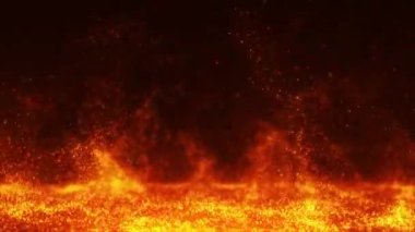 Kusursuz döngüler, yanan kırmızı ateş parçacıkları. Siyah arka planda parlayan kıvılcımlar. Alev kömürleri, lav püskürten enerji. 4k 60 fps kusursuz video animasyonu.