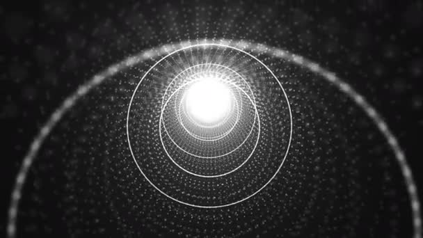 빛나는 빛나는 입자와 선으로 블랙과 화이트 프랙탈 터널입니다 Wortex 상대성 — 비디오