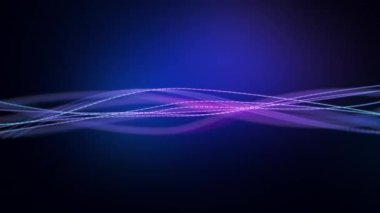 Akan soyut Gradyan Akışkan Dalgalar. Dijital veri akışının hareketi. Koyu arkaplanda parlak mor renkli dalgalı arkaplan. Dijital neon hareketli duvar kağıdı. 4k 60fps kusursuz animasyon.