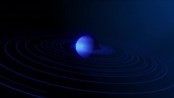 Abstraktní Animace Rotující Planety Lesklými Žhnoucími Ohnivými Disky Modrá Kruhová — Stock video