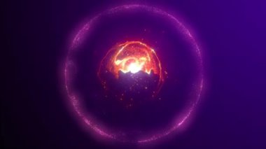 Kırmızı lav plazma çekirdeği olan soyut mor küre. Parlak kristalle parlayan enerji sihirli parçacık küresi. Soyut arkaplan. 4k 60 fps video döngüsü.