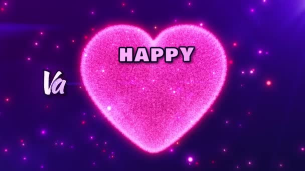 ハッピーバレンタインの日の挨拶アニメーション 輝く粒子ピンクのハートの背景に碑文 イベントフェスティバルのための4Kビデオテンプレート グリーティングカードのプレゼンテーションスーツ — ストック動画