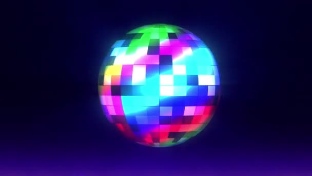 Una Bola Disco Colores Brillantes Levitantes Gira Espacio Esfera Iluminación — Vídeos de Stock