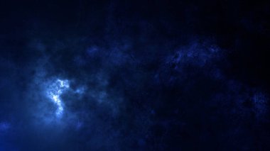 Koyu mavi sis ve koyu mavi duvarlı soyut teknoloji döngüsü. Kasırga etkisi olan puslu bir arka plan. Boş boşluk.