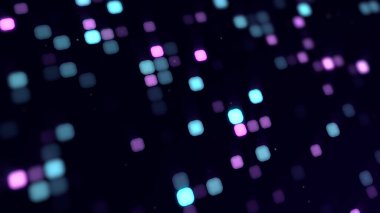 Soyut mavi mozaik arka plan. Soyut mor LED hareket arkaplanı noktalar. Teknoloji dijital kare koyu renk arkaplan. Parlak piksel ızgara arkaplanı.