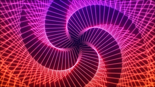 Pink orange purple petals neon glowing lines shapes stripes sci fi waves geometric backdrop. Moving abstract gradient background. The colors vary with position