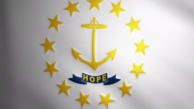 Rhode Island bayrağı, rüzgarda hareket eden kumaş desenli. Dalgalanan bayrağın kusursuz bir döngü içinde düzgün hareketi. Beyaz, sarı, özgürlük, ülke, ulus, ABD devleti. 4k 60 fps animasyon.