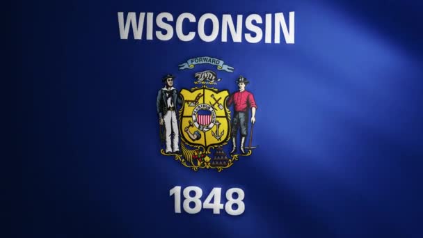 Wisconsin Flagga Med Tyg Struktur Som Rör Sig Vinden Smidig — Stockvideo