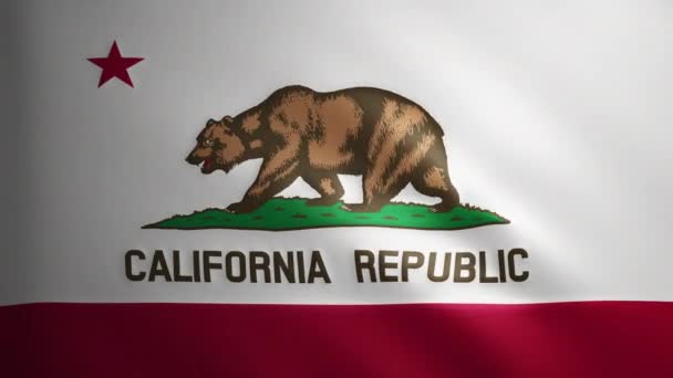 在风中飘扬的带有面料质感的加州国旗 飘扬的旗帜在一个完美的循环中平稳地移动 美国州 Fps动画 — 图库视频影像