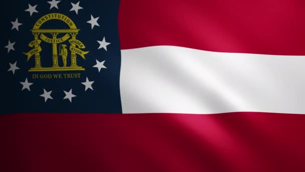 格鲁吉亚国旗的面料纹理在风中飘扬 飘扬的旗帜在一个完美的循环中平稳地移动 美国州 Fps动画 — 图库视频影像