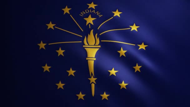 インディアナ州の旗は風に動く生地の質感を持っています 完璧なループで振るフラグの滑らかな動き ブルー イエロー アメリカ合衆国 Fpsアニメーション — ストック動画