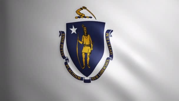麻萨诸塞州的旗帜 面料质地在风中飘扬 飘扬的旗帜在一个完美的循环中平稳地移动 美国州 Fps动画 — 图库视频影像