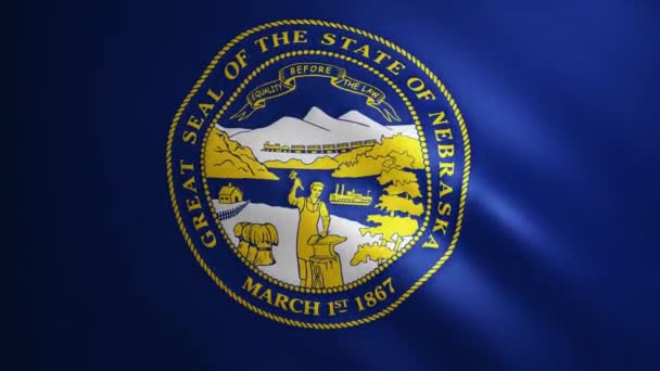 風に動く生地の質感を持つネブラスカの旗 完璧なループで振るフラグの滑らかな動き ブルー イエロー アメリカ合衆国 Fpsアニメーション — ストック動画