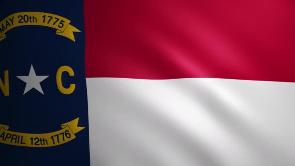 ノースカロライナ州の旗は風に動く生地の質感を持っています 完璧なループで振るフラグの滑らかな動き 赤の自由 アメリカ合衆国 Fpsアニメーション — ストック動画